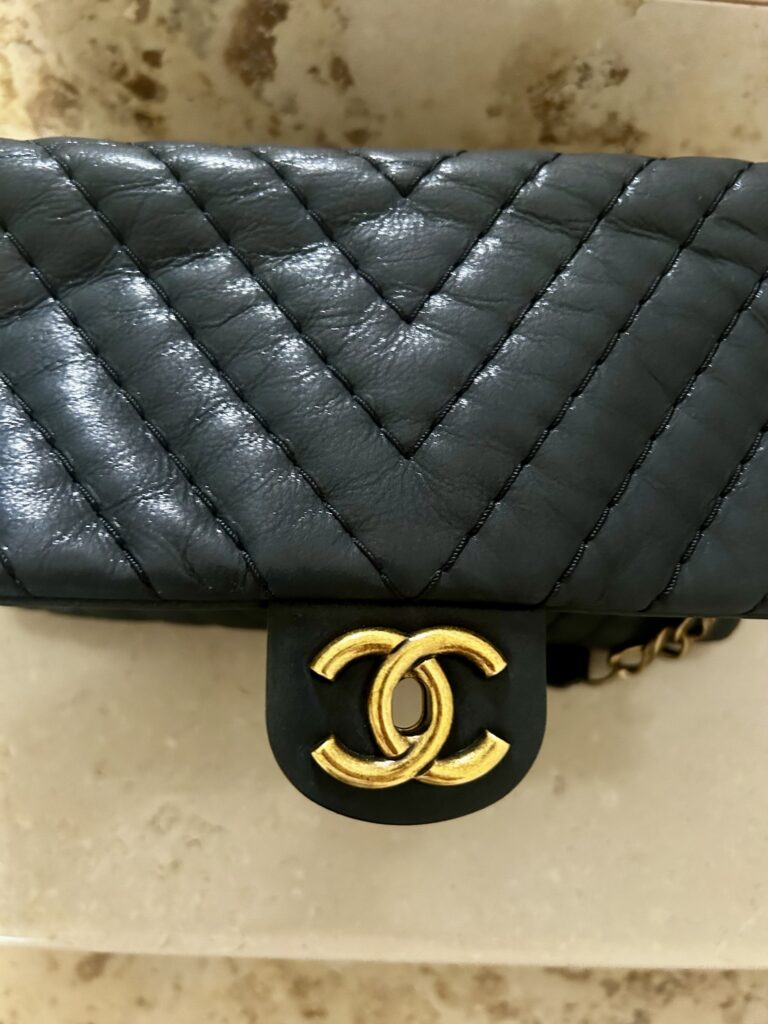 Chanel turn lock iridescent chevron